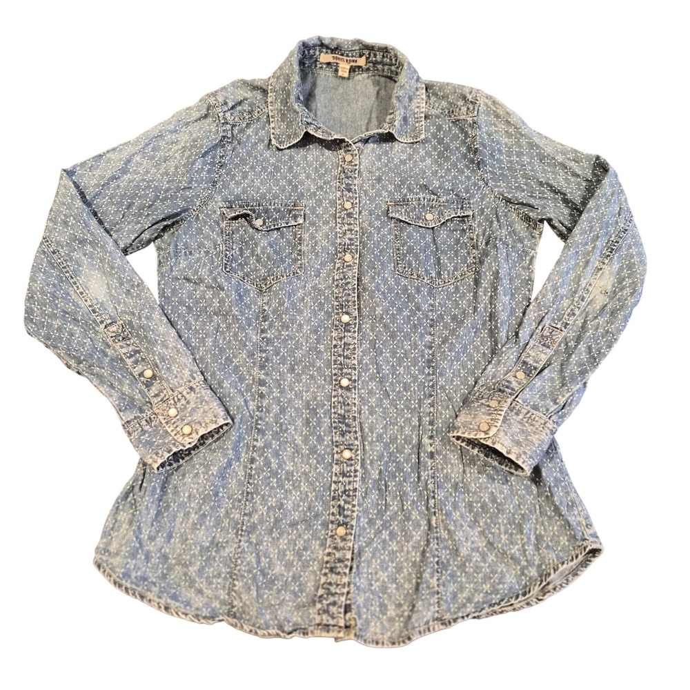 Daniel Rainn Denim Button Down Shirt Blue Geometric Print Small 12745